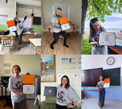 Clockwise from top left: 2025 Transatlantic Educators Dialogue (TED) program participants Cristiana (Italy), Kevin (U.S.), Yağmur (Türkiye), Vlora (Kosovo), Mari (Georgia), and Kristina (Montenegro)